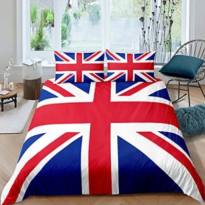 Image of Single Duvet Cover Set British Union Jack Soft Microfiber Bedding Bed with Zipper Closure, Easy Care Reversible Quilt for Boys Girls + 2 Pillowcases 50x75cm 135x200 cm