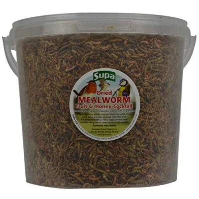 Image of Supa Dried Mealworm, Fruit &amp; Honey Cocktail Mix For Wild Birds, 5 Litre Bucket High Energy Protein Rich Treat Garden Birds Attract More To Your Quality Bird Food.