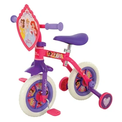 Image of Disney Princess 2 In 1 Training Toddler Bike Convertible &amp; Balance for 2+ Years Girls Boys with Removable Pedals Stabilisers Adjustable 10 Inches Bikes Kids