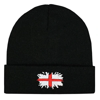 Image of TeddyT&#039;s England Flag Art Thermal Knit Rib Beanie Hat (Black)