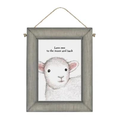 Image of East of India Wooden Plaque Home Decorative Hanging Wall Rustic Sign Sentimental Gift Sheep Picture &#039;&#039;Love ewe to the moon&#039;&#039;
