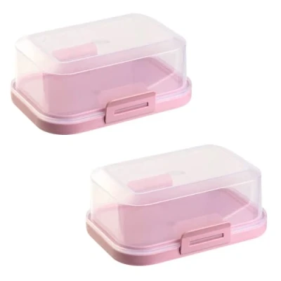 Image of 2 x High Quality Stackable Butter Dish with Closure, Plastic Box Container, Perfect Order in the Refrigerator, BPA Free, Multi Purpose Pink