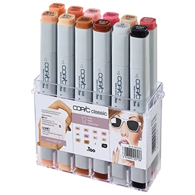 Image of COPIC Classic Coloured Marker Pen Set of 12 Portrait, for Art &amp; Crafts, Colouring, Graphics, Highlighter, Design, Anime, Professional Beginners, Supplies Colouring Books