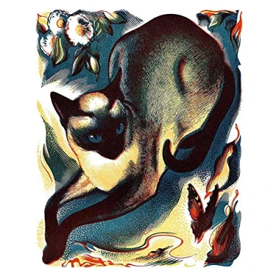 Image of Wee Blue Coo Paintings Animal Cat Butterfly Siamese Art Print Poster Wall Decor 12X16 Inch
