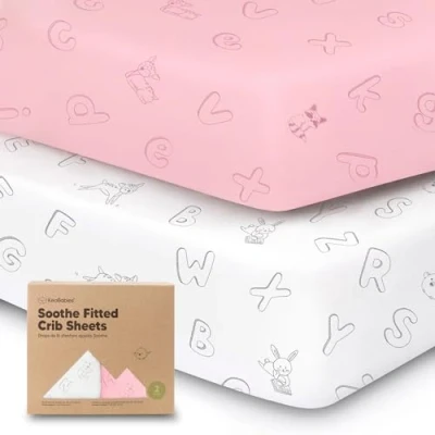 Image of Organic Fitted Cot Bed Sheets 2 Pack Breathable Jersey Cotton Baby 120x60 Mattress Sheet Crib (ABC Land Rose)
