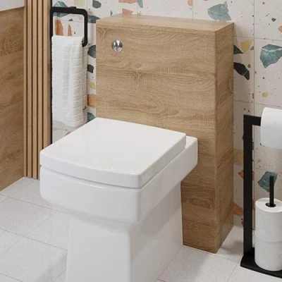 Image of Bathroom Cloakroom 500mm Back To Wall BTW Toilet Unit Flat Pack Modern Wood Effect Furniture Only Compact