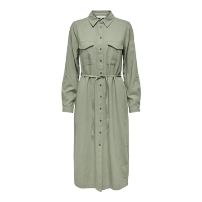Image of ONLY Women&#039;s ONLCARO LS Linen BL L Shirt Dress CC PNT, Oil Green, XS
