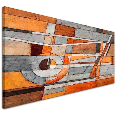 Image of Wallfillers Burnt Orange Grey Abstract Painting Canvas Wall Art Print 1405 118x49cm