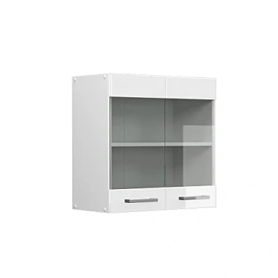 Image of Vicco Glass kitchen cabinet Raul, White High Gloss/White, 60 cm