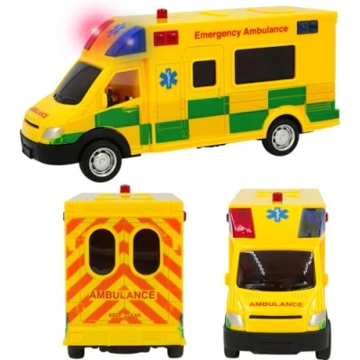 Image of D.A.Y. Republic UK 1:40 Scale Emergency Ambulance Toy With Flashing Lights &amp; Sounds, Friction Powered Play Vehicle, for Boys and Girls