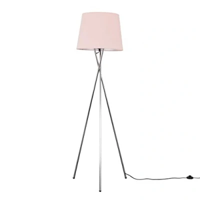 Image of MiniSun Modern Polished Chrome Metal Tripod Floor Lamp with a Pink Tapered Shade Complete 6w LED Bulb [3000K Warm White]