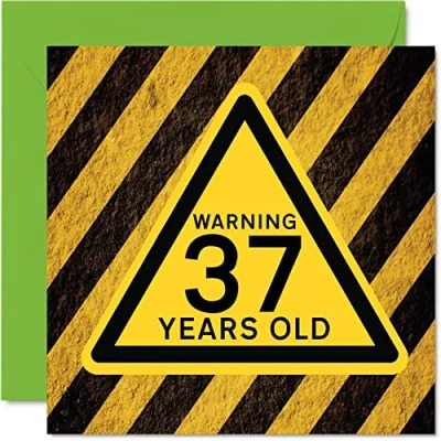 Image of Fun 37th Birthday Cards for Men Women Warning Happy Card Dad Mum Son Daughter Brother Sister Uncle Auntie Cousin, 145mm x Funny Humour Joke Greeting