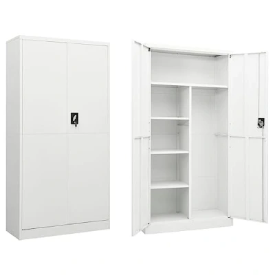 Image of vidaXL Steel Locker Cabinet, Industrial Design, White 90x40x180 cm 4 Shelves, 2 Doors Load Capacity 90 kg Ideal for Home and Office