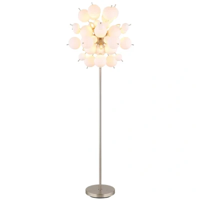 Image of Udo Multi Arm Floor Lamp Nickel Matt Balls Opal Glass Shade 6x E14