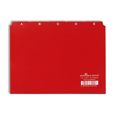 Image of Durable A5 Index Card Set Includes Printed A Z Tabs Red Made of Strong PVC Perfect for Organising Documents Pack 1