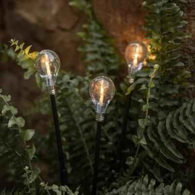 Image of Lights4fun Set of 3 Solar Powered Mini Festoon LED Garden Pathway Decorative Stake Lights Outdoor IP44 Rated