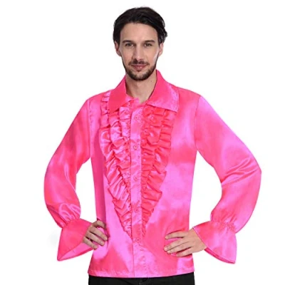Image of (PKT) (9907015) Adult Mens Satin Shirt Pink (Extra Large)