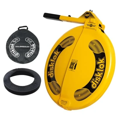 Image of Disklok Gold Security Edition Combo Pack Car Steering Wheel Cover Anti Angle Grinder Theft Lock Police Approved Inc. Bag &amp; (Yellow, Medium 39cm 41.5cm)