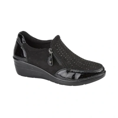 Image of Jo &amp; Joe Ladies Stylish Wedge Comfort Shoe with Twin Zips Delicate Diamante Trims Sizes 4 8 (Black, UK Footwear Size System, Adult, Women, Numeric, Medium, 7)