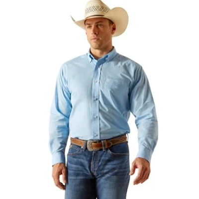 Image of ARIAT Men&#039;s Solid Slub Classic Fit Shirt, Coast Azure Blue, Medium