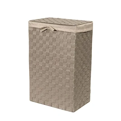 Image of Compactor Rectangle Laundry Basket with Lid, Woven Washing Hamper for Storing Clothes and Linen in Bedrooms Bathrooms, Removable Liner Carry Handles, Taupe, Stan Range
