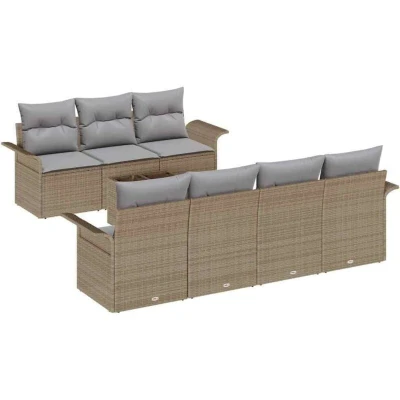 Image of vidaXL 8 Piece Garden Sofa Set with Cushions Beige Poly Rattan