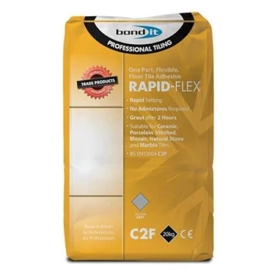 Image of Bond It Rapid Flex Tile Adhesive Fast Setting Floor Wall Ceramic Grey (20Kg)