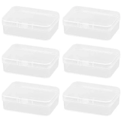 Image of Rumyve 6Pcs Clear Plastic Storage Boxes with Lids Mini Rectangular Containers for Beads, Business Cards, Pills, and Small Items(6.5 * 4.5 2 cm)