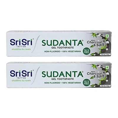 Image of Sri Tattva Sudanta Herbal Gel Toothpaste All Natural, SLS Free, Fluoride Free Tooth Paste with Charcoal, Salt &amp; More 100g (Pack of 2), for Kids and Adults
