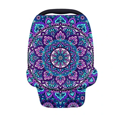 Image of TOADDMOS Bohemian Mandala Floral Purple Stretchy Baby Car Seat Cover,Nursing Cover Breastfeeding Cover,Soft Breathable Infant Carseat Canopy,Shopping Cart/High Chair/Stroller Covers