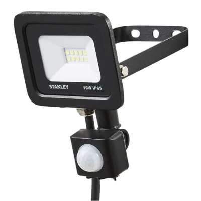 Image of Stanley SXLS343594KBE Slimline 10w LED Flood Light, IP65, Black, 800lm, 4000K, PIR