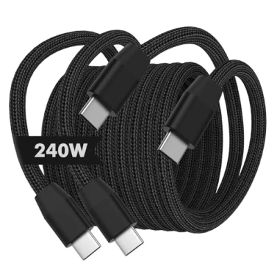 Image of MoKo 240W USB C to Cable, [2Pack, 10ft] Nylon Braided Type Cable Fast Charging Cord for iPhone 16/15/15 Pro/15 Plus/15Pro Max, MacBook Pro 2020, Samsung Galaxy S24, Black