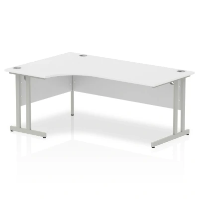 Image of Dynamic Office Solutions OPO Impulse Freestanding 1800mm Left Crescent Corner Desk Cantilever Leg Sturdy Build Weather &amp; Heat Resistant Melamine Finish White Silver