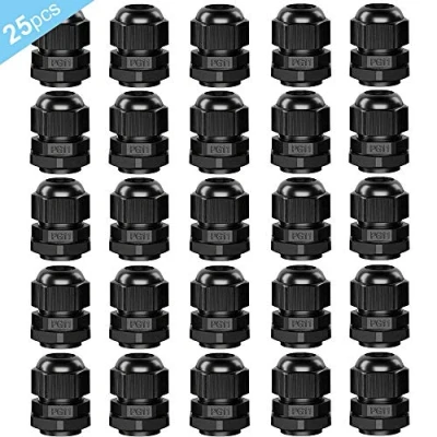 Image of QitinDasen 25Pcs Premium Nylon PG11 Cable Gland, 5～10mm Adjustable IP68 Waterproof Glands Joints, Gland Connector with Gaskets (Black)