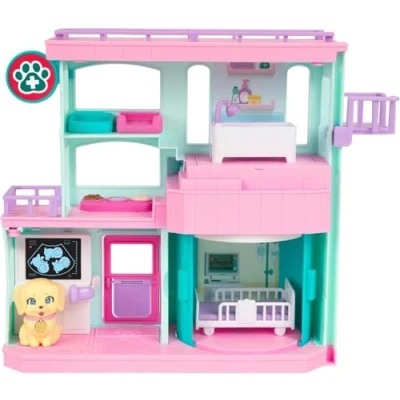 Image of Little Live Pets Mama Surprise Families Baby Care Clinic Playset, Magically Reveal 3 Retriever Puppies, 2 Sided Playset (27.8cm/10.9in Wide, 23.8cm/9.3in High). Feed, Bathe, &amp; Play, Fun Gift for Kids