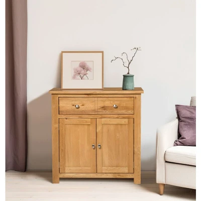 Image of Hallowood Furniture Waverly Oak Small Sideboard with 1 Large Drawer &amp; Cupboard, Solid Wooden Cupboard Adjustable Shelf, Compact Dresser, Storage Cabinet