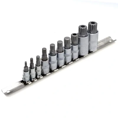 Image of DAKCOS 10pcs Spline Socket Set, M4 M18 for 1/2&quot;,3/8&quot;,1/4&quot; Drive, XZN Triple Square Bit S2 Alloy Steel and CR V Drive