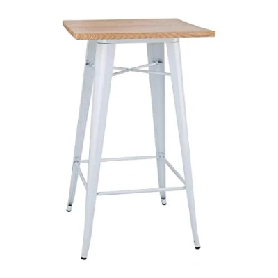 Image of Bolero Bistro Bar Table with Wooden Top White (Single)