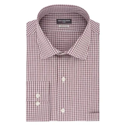 Image of Van Heusen Men&#039;s Dress Shirt Regular Fit Flex Collar Check, Port, 18&quot; Neck 34&quot; 35&quot; Sleeve