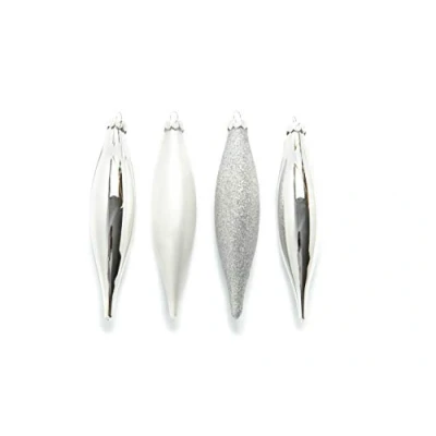 Image of Heitmann Deco Ornament Olive Hanging Set Made of Glass 4 Pieces Christmas Tree Decorations Silver Decoration