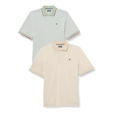 Image of JACK &amp; JONES Men&#039;s Jprbluwin Polo Ss 2pk Mp Shirt, Beige, S