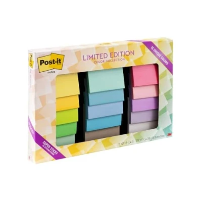 Image of Post it Notes Limited Edition Super Sticky Color Collection, 3 in x in, 15 Pads/Pack, 45 Sheets/Pad (654 15Ssall)