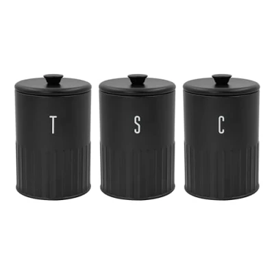 Image of Blackmoor Callisto Black Tea, Coffee and Sugar Canisters Set for the Kitchen/Secure Lids Freshness / 1.35L Capacity Containers Set/Ribbed Embossed Design