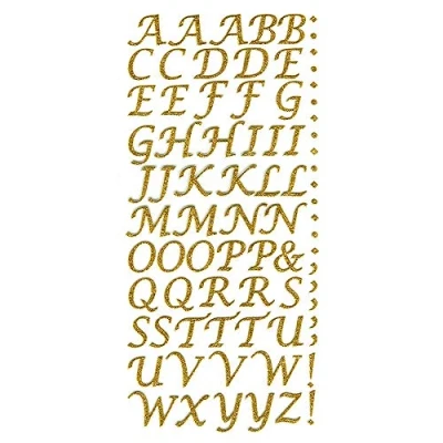 Image of 15mm Script Gold Glitter Self Adhesive Alphabet Sticker Letters Craft Embellishment