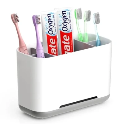 Image of GlasFlength Toothbrush Holder, Electric Cup, Plastic Organiser for Bathroom, Stand Sink, Worktop (Grey)