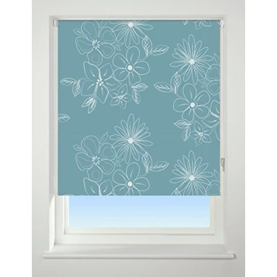 Image of UNIVERSAL Floral Cluster Patterned Thermal Blackout Roller Blind, Teal, W180cm