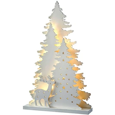 Image of WeRChristmas Pre Lit Tree and Reindeer Scene Table Christmas Decoration, Wood, 46 cm White