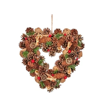 Image of Smart Garden Winter Spice Heart Christmas Wreath Dried Orange, Cinnamon and Pinecones 35cm Indoor Outdoor Use Decoration, Perfect for Front Doors Home