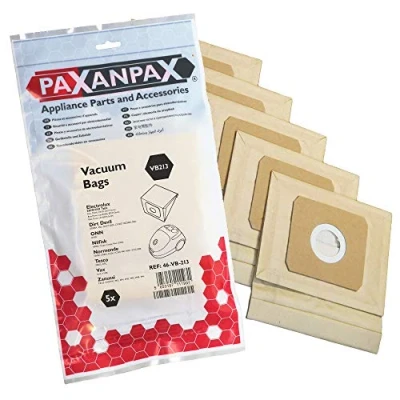 Image of Paxanpax VB213 Compatible Paper Bags Electrolux &#039;E62N/U62 Z3100, Z3105, Z3115, Power, B3106, B3107, Boss Tronic Lite, B3116 Series (Pack of 5)
