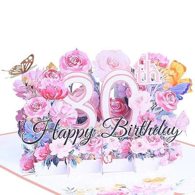 Image of Happy 80th Birthday Card, 3D Flower Pop Up Greeting Cards, Cards with Envelope and Note Anniversary Card,Birthday Gift for Women Men